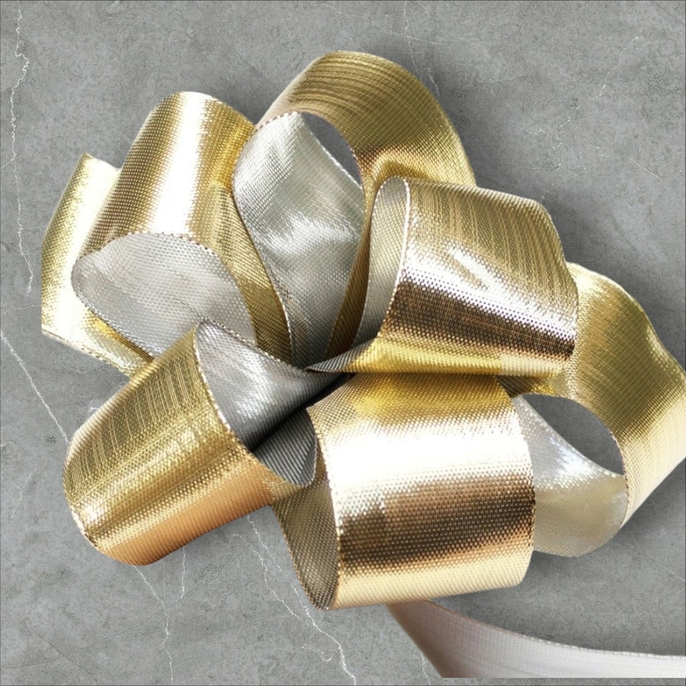 Gold & Silver Elegant Metallic Ribbon Reversible 50 YD Full Spool NEW